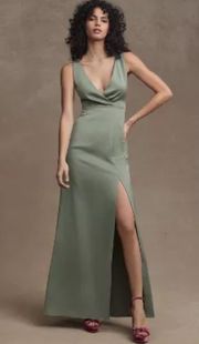 Piper V-neck Side-slit satin gown