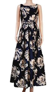 Eliza J Embellished Floral Ballgown Dress Navy Multi Size 10