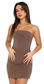 NEW White Fox Brown Strapless Bodycon Mini Dress Size Small