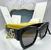 Sunglasses Black Acetate Gold GG 3D Metal Logo Square Authentic