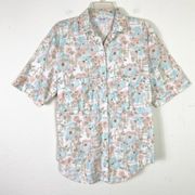 Vintage Cherokee Pastel Blue & Pink Floral Short Sleeve Button Up Shirt Size M