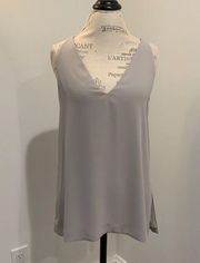 NWOT BABATON dove grey polyester drape V-neck racerback blouse size M