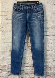 Silver Jeans Co. Women's Blue Medium Wash Light Distress Skinny Jeans Size 29