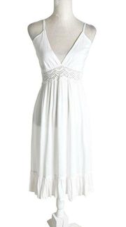 NEW Boho Me Crochet Detail Swim Beach Cover Up Midi Dress White Size S