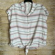 Weatherproof Vintage Washable Linen Striped Shirt - Size XXL - Tie Front Top