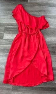 I Love H81 Red One Shoulder Cocktail Dress Satin Size S Ruffle R6