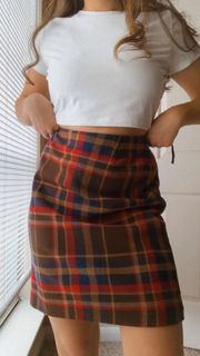 DARK ACADEMIA WOOL High Waisted Plaid Skirt