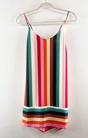 Wild Honey Shift Tunic Striped Mini Tank Slip Dress Rainbow Multi Medium