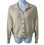 RACHEL ZOE Tan Beige Oatmeal Chunky Knit Button Front Sweater Collared Cardigan