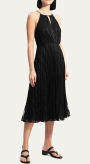 Theory NEW  Pleated Lace Halter Midi Dress, Black Size 2 New w/Tag Retail $595