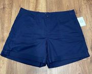 Per Se Womens Navy Blue Cuffed High Waist Shorts Size 16/XL Stretch Cotton NEW