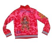 ed hardy red jacket womans large y2k 90s fashion jaguar cat streetwear varsity