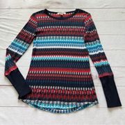 ORVIS Womens Navy Aztec Print Waffle Tee Thermal Top Size M
