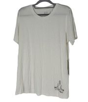 Calme by Johnny Was Womens White Embroidered Yoga Crew T Shirt‎ Size Large