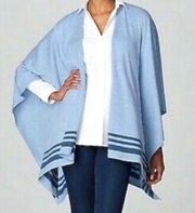 J Jill Ruana Wrap Poncho Open Cardigan One Size Blue Lightweight