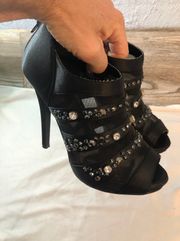 Women’s  Black Mesh Studded Rhinestones SZ 6 M Evening High Heels