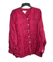 Vintage Anne Larson (or Carson?) Burgundy Silk Blouse Women 2X