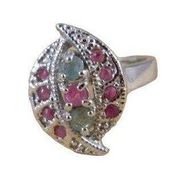 Vintage Sterling Silver Emerald Ruby Gemstone Ring, Genuine Emerald Ring Sz 6.5