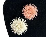 Flower Dahlia Spider Chrysanthemum White Vintage Resin Brooch Pink and white flo