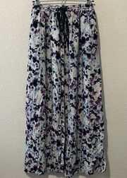 GREYLIN Purple Black and White Watercolor Button Up Maxi Skirt, Size XS