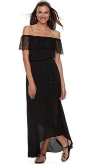 Apt. 9 Black Lace Ruffle Neck Off-the-Shoulder High-Low Maxi Dress - S