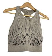 Alo Yoga Vixen Fitted Crop Top Laser Cut Out Seamless Taupe