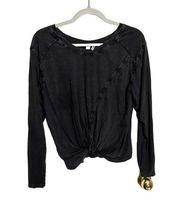 Z by Zella Top Long Sleeve Twist Front Stone Washed Tee Black Size Medium