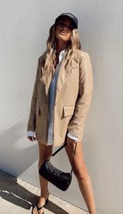 NWT  Leather Faux Tan Beige Blazer Coat Jacket Blogger Pinterest Fav Cream