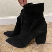 Loeffler Randall Black Isla Suede Slim Ankle Sock Bootie Pointed Toe Boot Sz 8.5