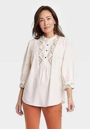 Knox Rose Embroidered Popover Top Womens Size‎ XS 3/4 Sleeves Boho