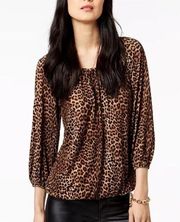 𝅺MICHAEL KORS peasant leopard print blouse long sleeves silky soft NEW size S
