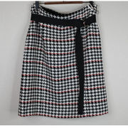 Hugo Boss Womens A Line Skirt Houndstooth 12 Belted Multicolor Flat Front Preppy