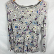 J Jill Grey Waffle Knit Floral Top Size LP