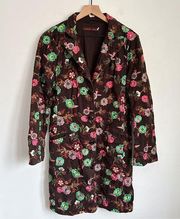 Johnny Was Floral Embroidered Long Duster Jacket Brown Size L