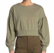 NWT Abound Olive Green Puff Long Sleeve Pullover Cropped Sweater Size Small