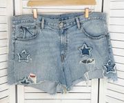 Polo Ralph Lauren Distressed Star Patch Crosby Denim Shorts Blue Size 32