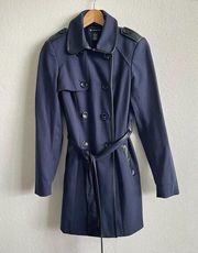 NWOT INC International Navy Blue Faux Leather Trim Peacoat Coat Womens Small