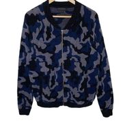 Barefoot Dreams Cozychic Ultra Lite Camo Zip Up Bomber Jacket Blue, size Small