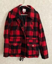 Bongo women's large red / black plaid coat