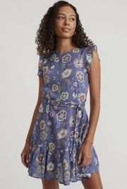 Marine Layer Laney Mini Dress In Marlin Hibiscus Floral Linen/Lyocell Size Small