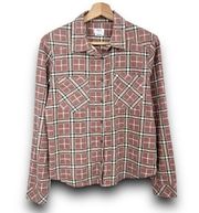 RVCA MEDIUM Pink Plaid Button Up Shirt Top Long Sleeve Flannel