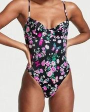 Victoria Secret Black One Piece Floral Butterfly Swimsuit Size Large