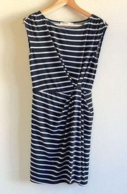 LOFT Ann Taylor Black white‎ Striped Dress Side Knot Womens Size S Petite Work