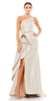 Mac Duggal NWT One Shoulder Metallic Ruffled Ruffled Evening Gown Size 14