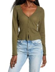 Socialite Skivvy Ribbed Cardigan Long Sleeve V-Neck Olive Size XS New