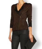 Maje brown metallic Moto zip knit cardigan S new