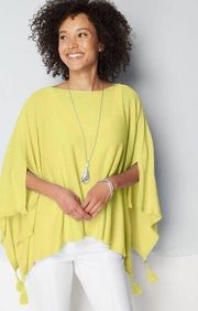 NWT J Jill Linen Blend Tasseled Poncho in Citron Size XL-3X