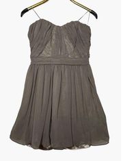 Greylin Womens Large Gray Chiffon Layered Strapless Mini Dress Fairycore Satin