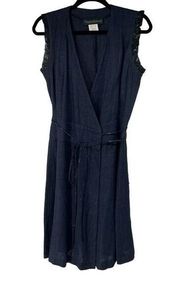 Harve Benard Dark Blue Black Trim 100% Linen Wrap Dress Sz 6 Women’s