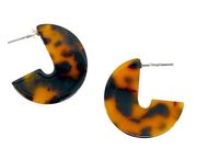 Tortoiseshell Brown Small Disc Drop Minimalist Crescent Post Back Earrings